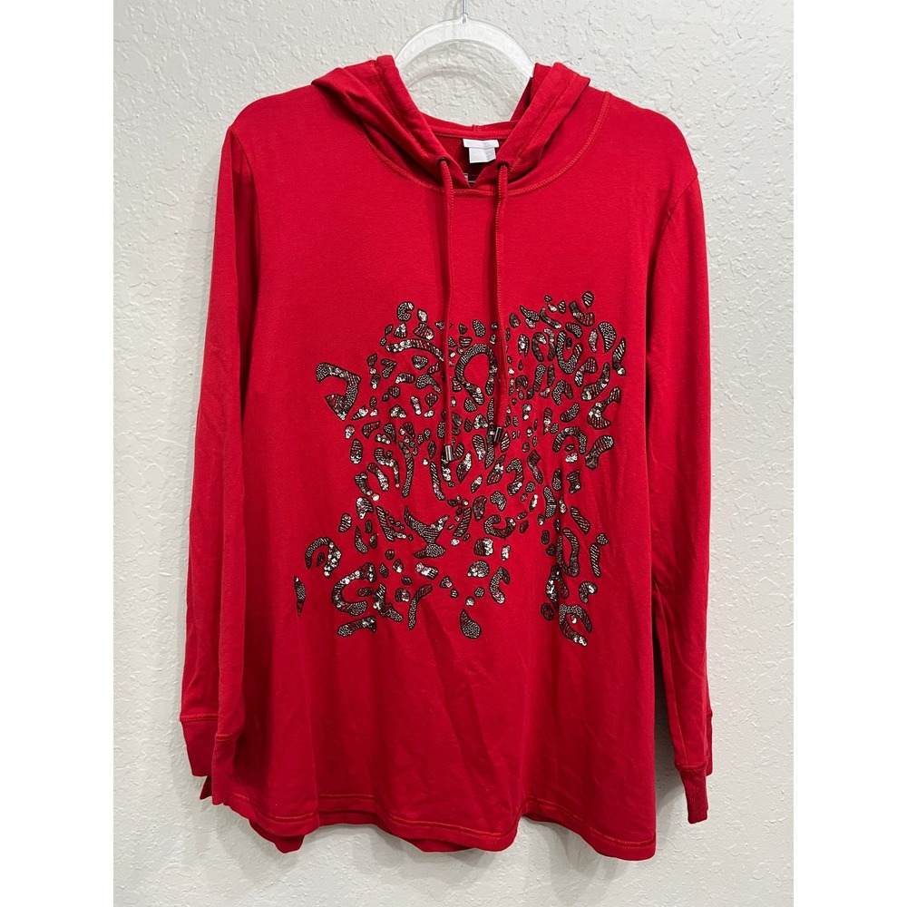 Chico's Zenergy Hoodie Sweatshirt size 16/18 Sequin Leopard Animal Athleisure